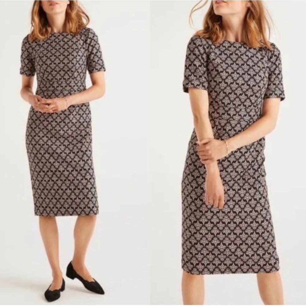 Boden Talia Textured Black Pink Jacquard Sheath Dress Short Sleeve US 10R NEW